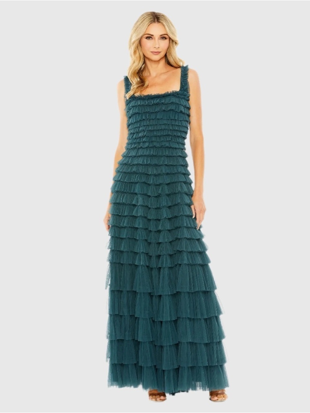 Mac Duggal 8046 Teal Sleeveless Ruffle Layered Gown Size 8 NWT - Picture 2 of 15